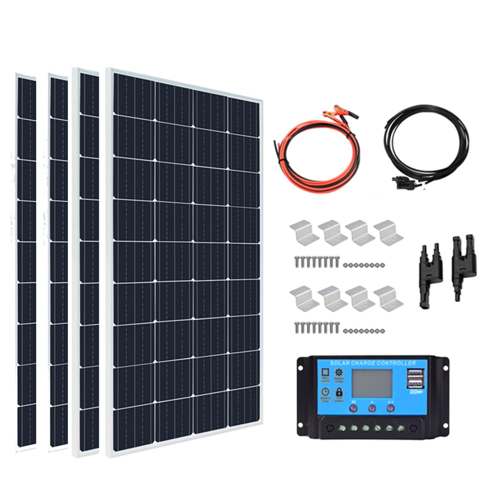 Monocrystalline Solar Panel Kit 800w with 40A Charge Controller for Outdoor Caravans, Boat Trailers, Campers, Boats(Four)