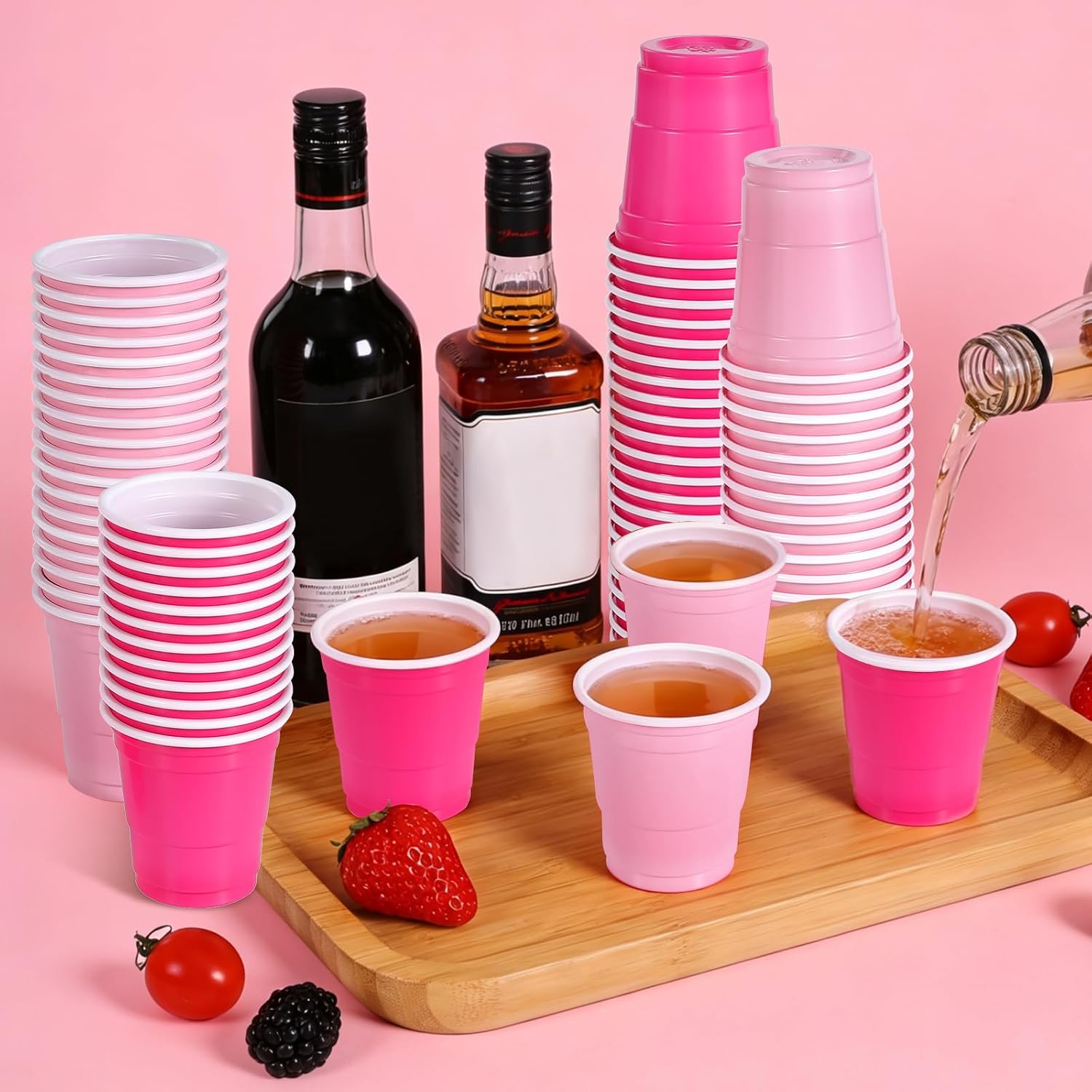 [100 Pcs] Pink Disposable Plastic Shot Glasses - 2 OZ Mini Plastic Shot Cups Party Cups Bulk for bachelorette, Pink Birthday Party Decorations