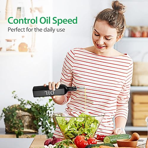 Miniatura 2 de Juego de 2 dispensadores de aceite y vinagre, dispensador de botellas de aceite de oliva blanco y negro con soporte y boquilla de acero inoxidable,