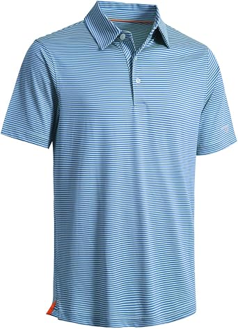 Mens Golf Polo Shirts Short Sleeve Striped Performance Moisture Wicking Dry Fit Golf Shirts for Men