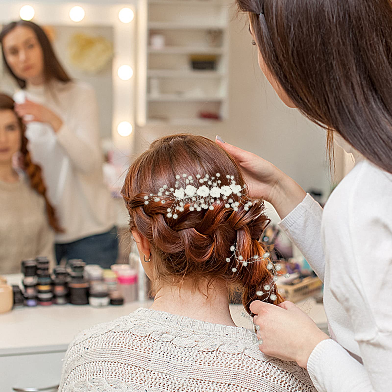 Forcine Capelli Sposa Con Perle E Strass - Accessorio Matrimonio Elegante In Argento - 3 Pezzi - Foto 12