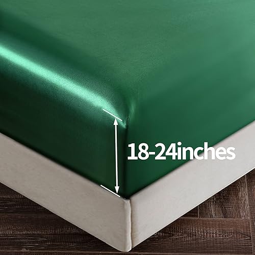 Miniatura 164 de SiinvdaBZX - Juego de sábanas de satén de tamaño individual, 3 piezas ultra sedosas, suaves, de satén verde salvia con bolsillo profundo, 1 sábana