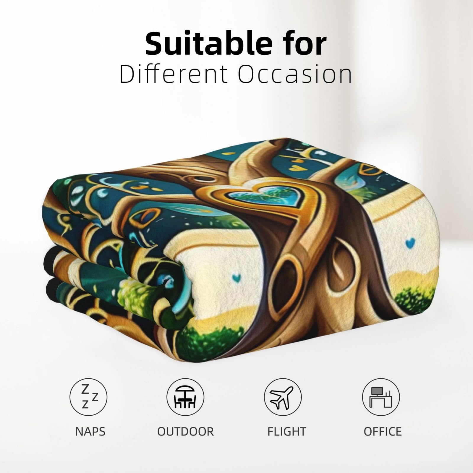 Coperta in flanella a doppio strato con stampa a forma di cuore con albero della vita, 152,4 x 203,2 cm, coperta ponderata per adulti