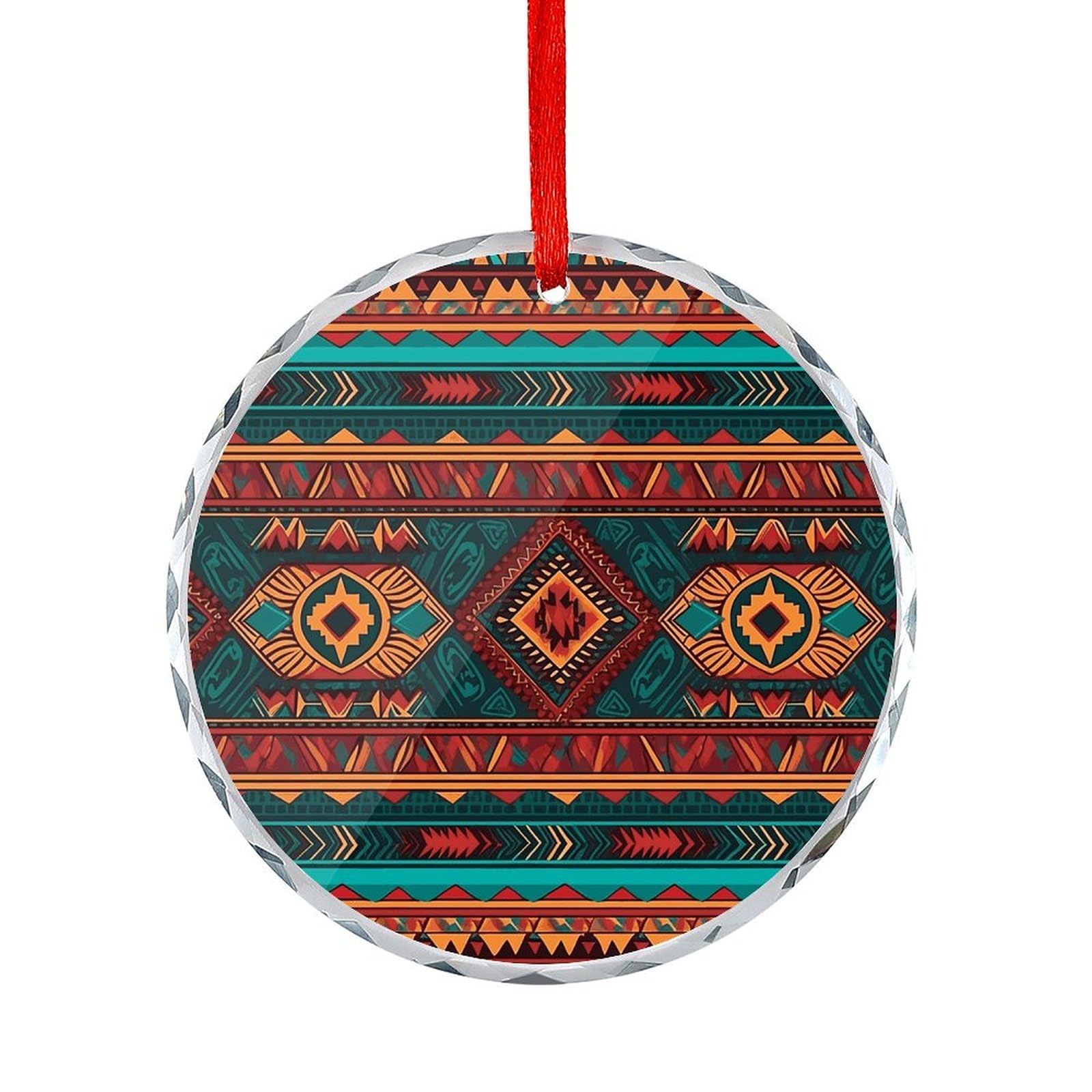 Fodpand Women's Style Ethnic Geometric Pattern Round Glass Ornament Keepsake Gift Exchange Ideas Car Decor,Christmas Ornaments For Tree Window Garden Ornaments