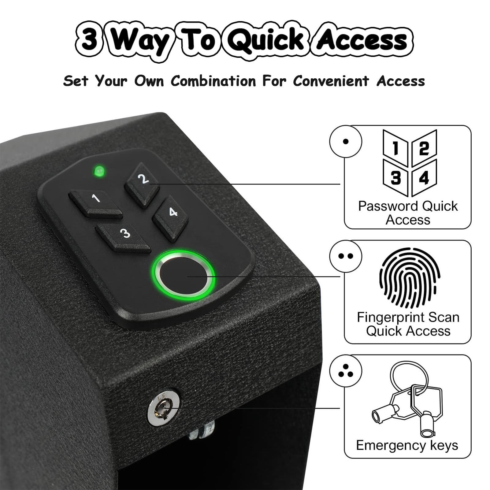 Caja Fuerte Biométrica para Armas con Huella Dactilar - Acceso Rápido, Desplegable para Pistolas, Montaje Único para el Escritorio