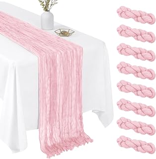 8 Pack Light Pink 17 x 108 Inch Cheesecloth Table Runner - Boho Gauze Sheer Fabric for Wedding Baby Shower Party Home Decor