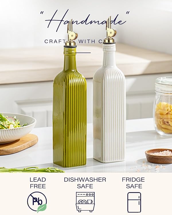 getstar 18 oz Olive Oil Dispenser Bottle for Kitchen, Ceramic Oil Bottle with Automatic Stainless Steel Pourer (Golden Pourer, Vintage White) by getstar - Used condition - Image 5