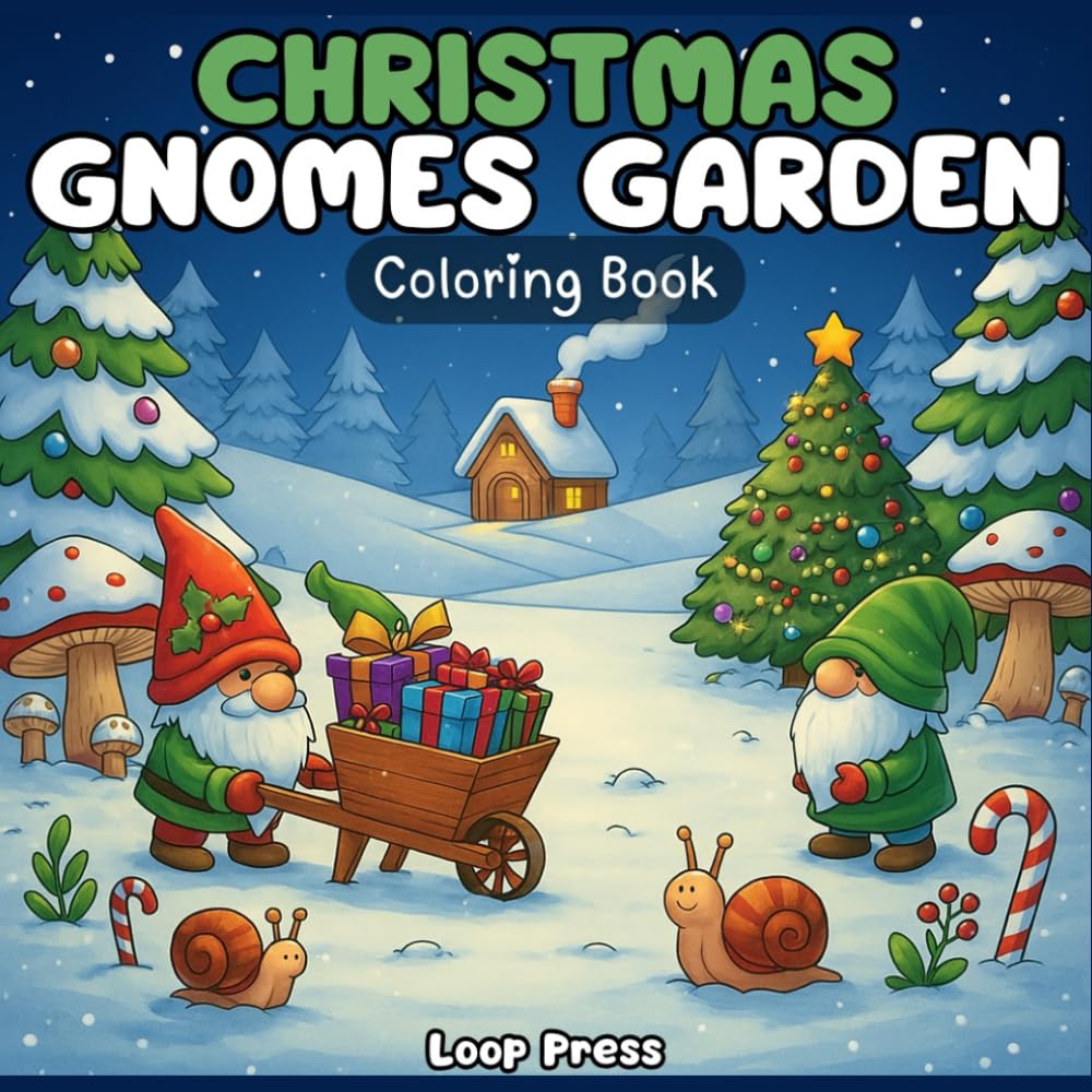 Christmas Gnomes Garden Coloring Book: for Adults & Teens Featuring Bold & Easy Designs of Cute Characters and Hygge Holiday Scenes for Stress Relief