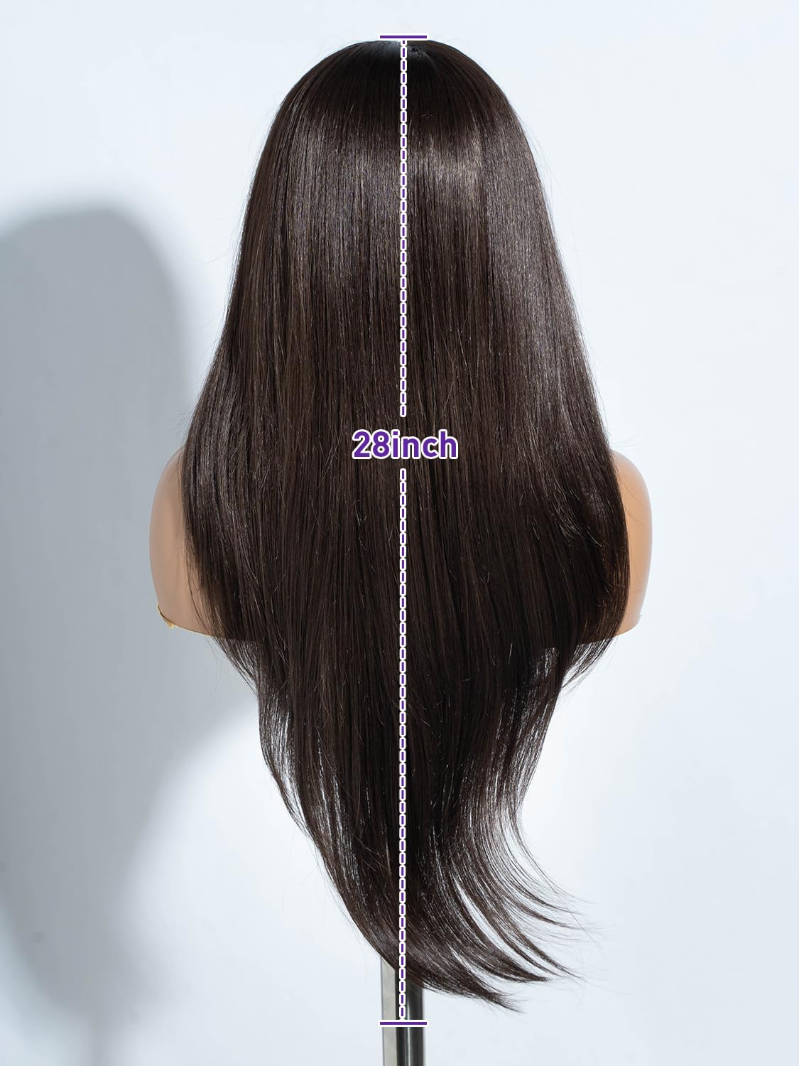 Joedir 13x4 Lace Frontal Wigs for Black Women 28 Inches Long Straight Free Parting Silk Base Lace Front Wigs with Baby Hair High Temperature Layered Synthetic Wigs for Women Dark Brown - Image 4