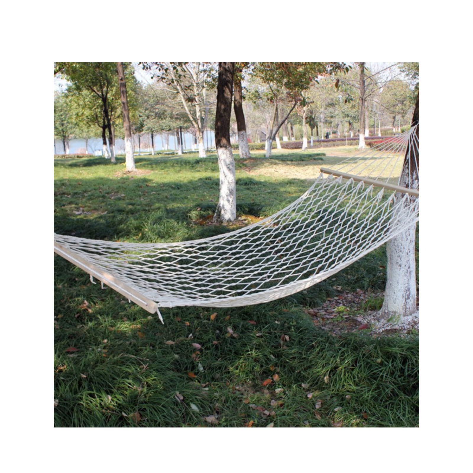 Amaca in Corda, Amaca in Rete Portatile da Giardino Esterno Amache in Corda di Cotone Intrecciata con Barra di Distribuzione in Legno Decorazione Altalena Appesa per