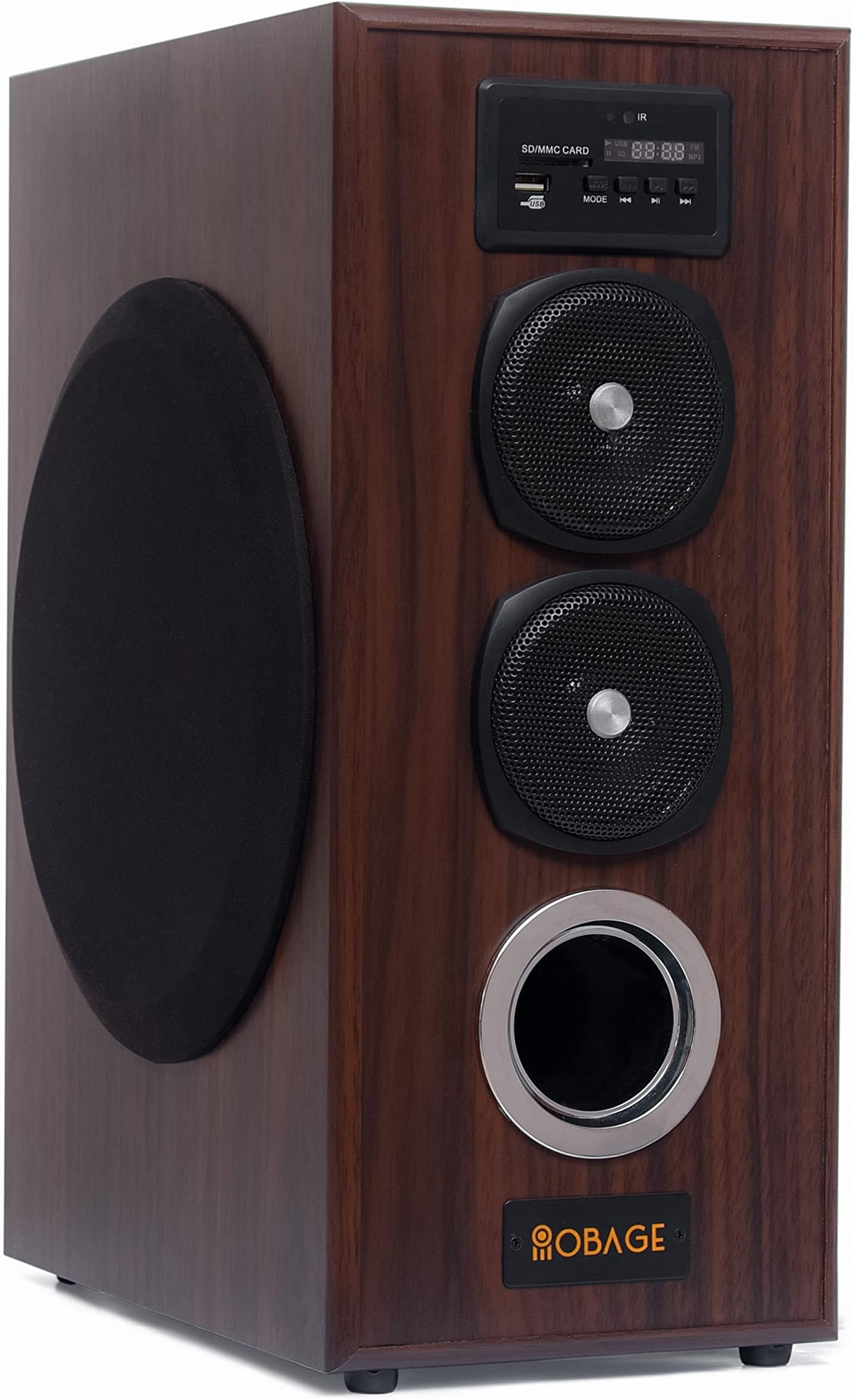 OBAGE MT-600 Woody 35 Watt 2.1 Channel Wireless Bluetooth Tower Speaker (Brown)