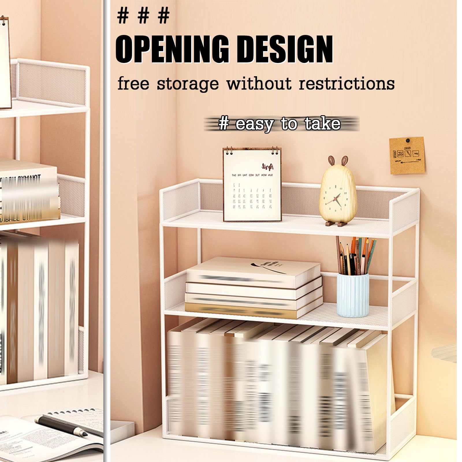 Desktop-Bücherregal Schreibtisch Aufsatzregal, Platzsparend Für Büro & Arbeitszimmer, Robustes Holz- Und Stahl-Design, Einfacher Aufbau, Ideal Für Kleine Flächen(W-Double,40cm)