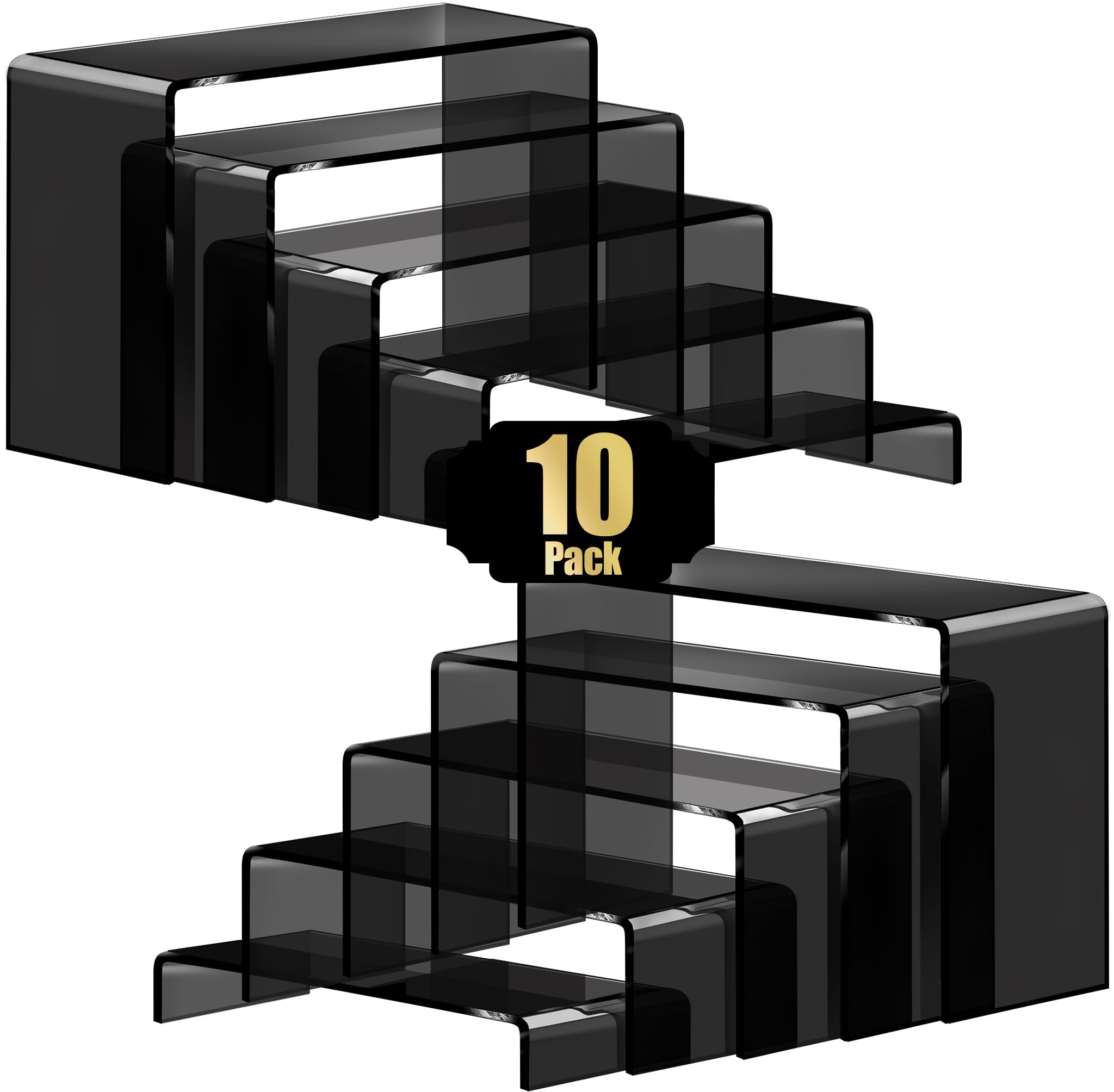 Aheroi Display Risers, 10 Pcs 2 Set(7”L~8”L~9”L) Acrylic Risers, Black Arylic Display Stands Acrylic Shelf Riser, Risers Display Stand Set for Decor,