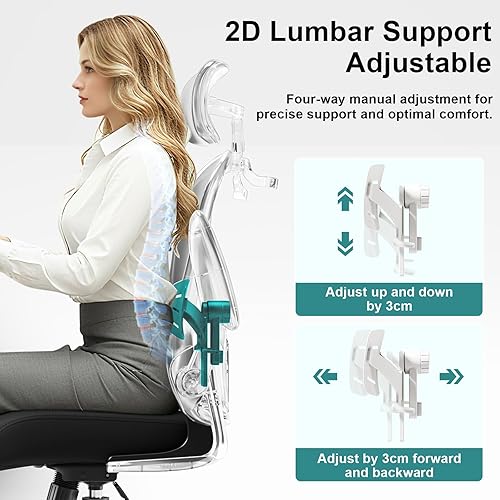 Miniatura 6 de Silla de oficina ergonómica, soporte lumbar ajustable, reposacabezas, silla de escritorio de malla con respaldo alto para oficina y hogar, silla de