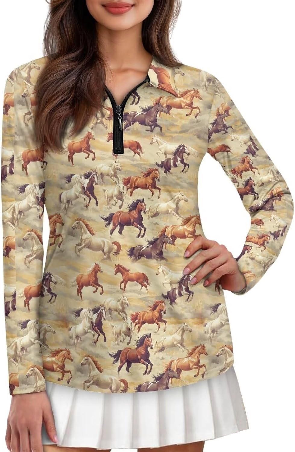 Women's Long Sleeve Shirts 1/4 Zip Pullover Sun Protection Quick Dry Hiking Athletic Workout Tops XS-XXL