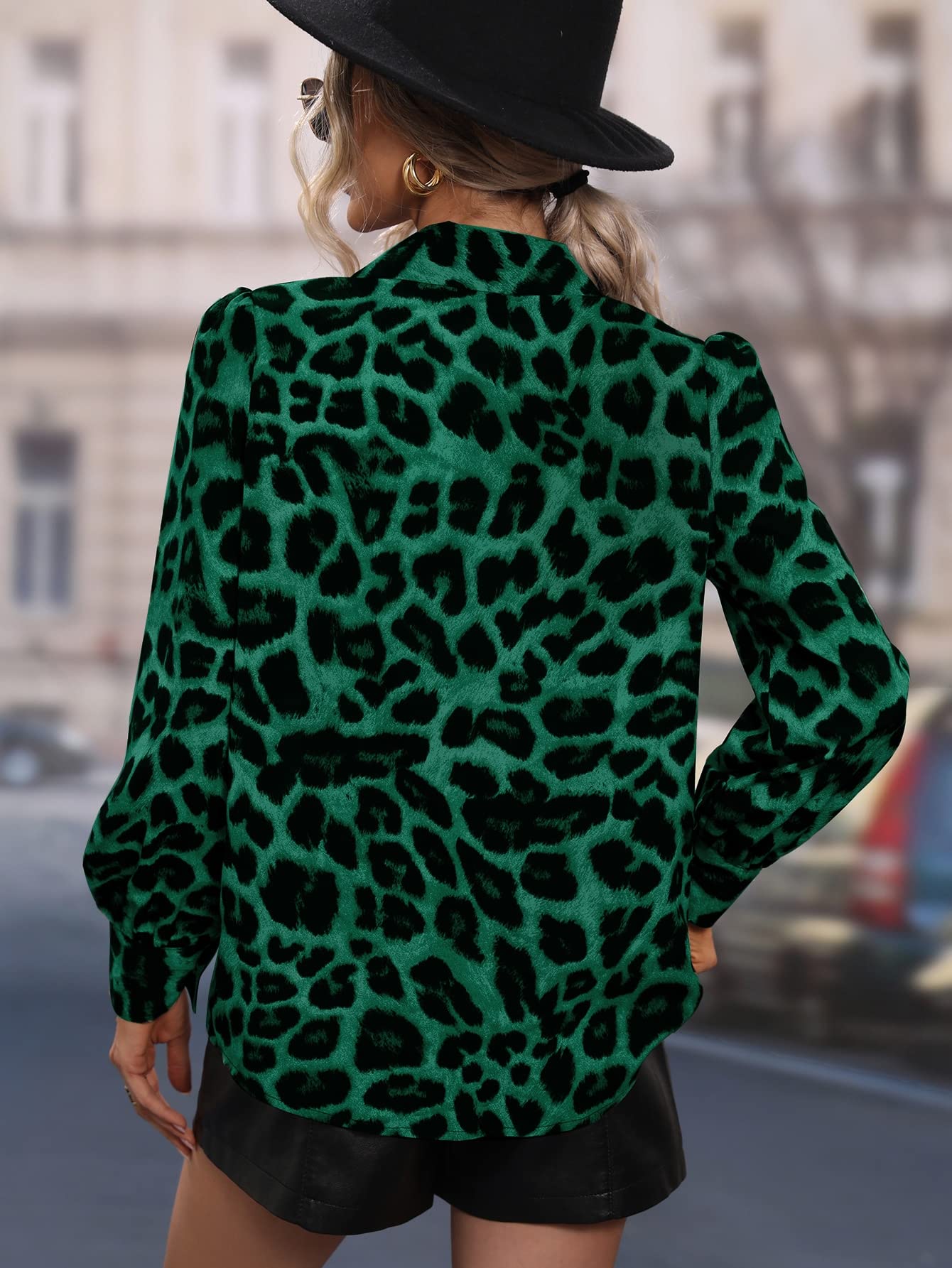 OYOANGLE Women's Casual Print Button Down Shirts Tops Long Sleeve Work Blouse