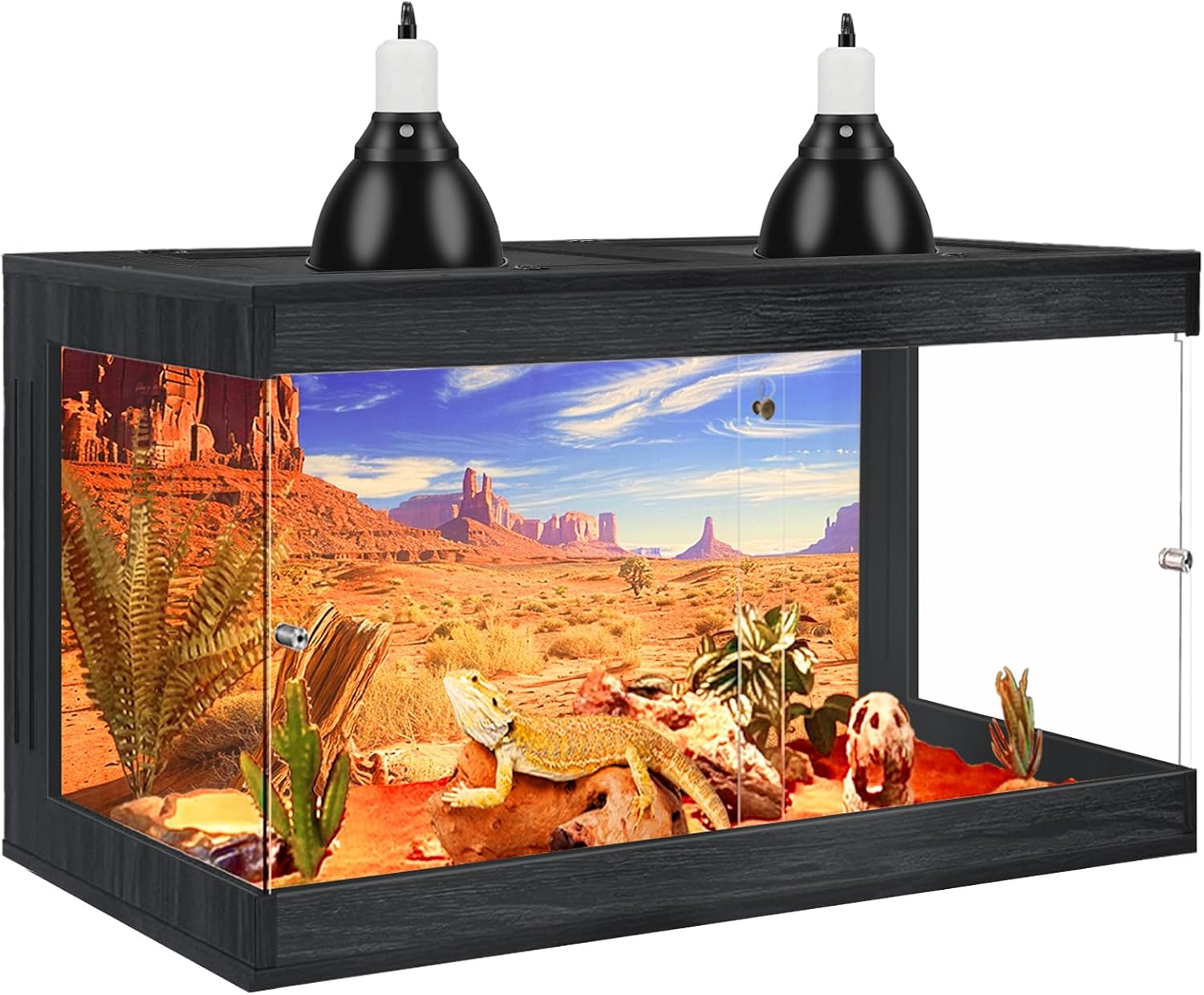 Royxen Bearded Dragon Tank, 34 Gallons Tempered Glass Reptile Terrarium with Metal Mesh Top, 3-Side Clear Anti-Scratch Glass Lizard Tank for Reptile Habitat (Black, 32" Length)