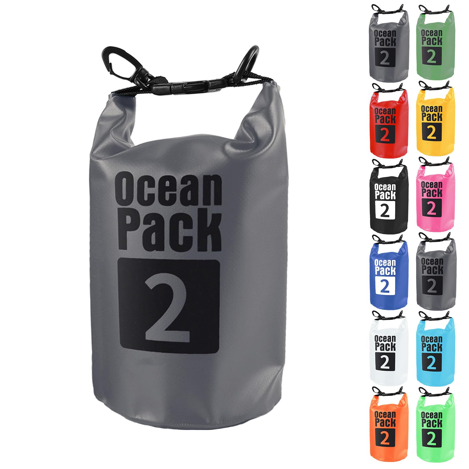 MOMAHUA 2L Waterproof Dry Bag - Grey Durable PVC Roll Top Dry Sack (No Strap) for Storing Phone & Valuables - Reusable Gear Protector for Kayaking, Boating, Beach, Swimming and Travel
