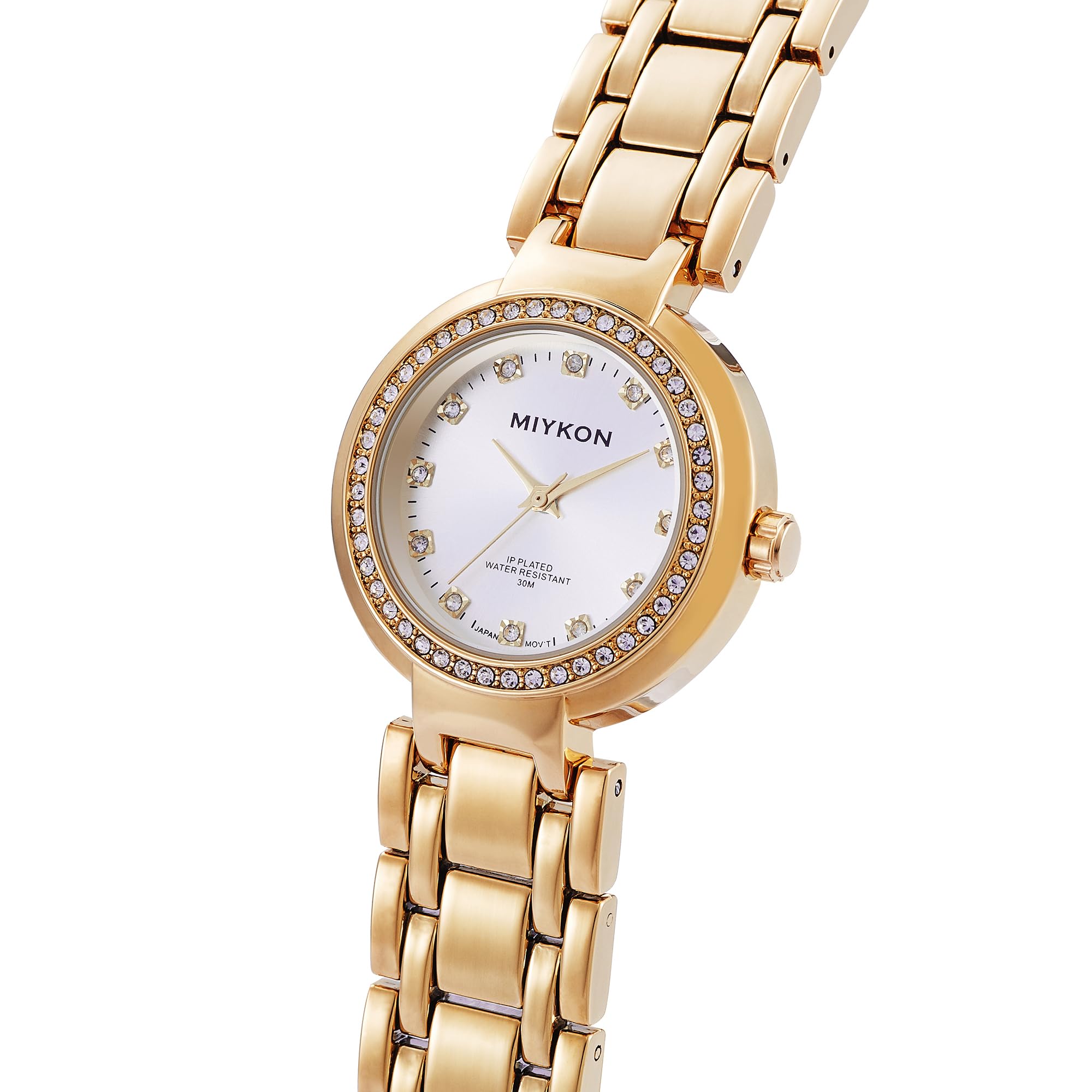 Miykon Relojes de plata y oro para mujer, pequeño y delicado reloj para mujer con cristales auténticos, pulsera de joyería para mujer pulida con iones, vidrio resistente a los arañazos, cuarzo japonés