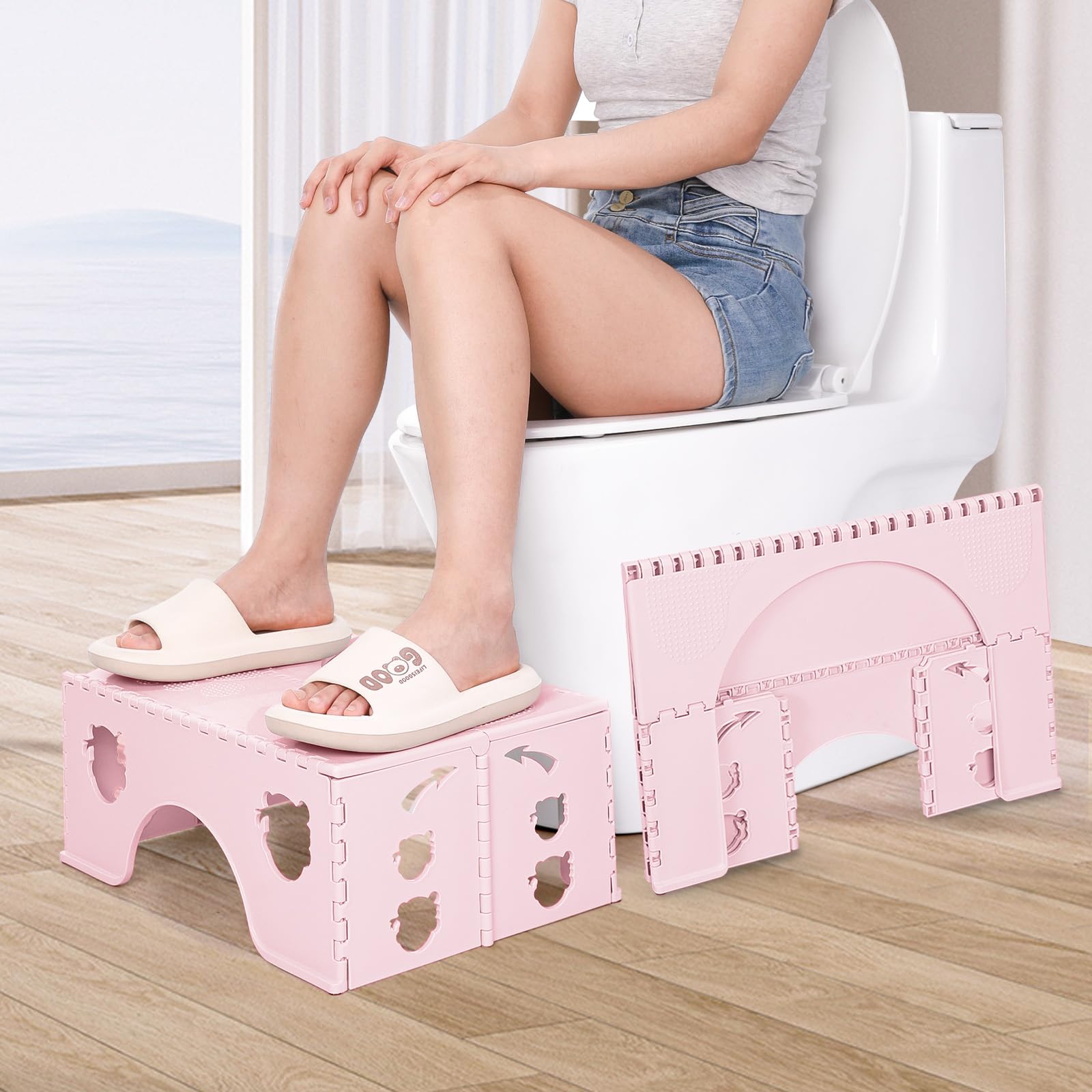 Taburete plegable para inodoro – Taburete fisiológico para baño para adultos y niños – Taburete de inodoro (rosa)