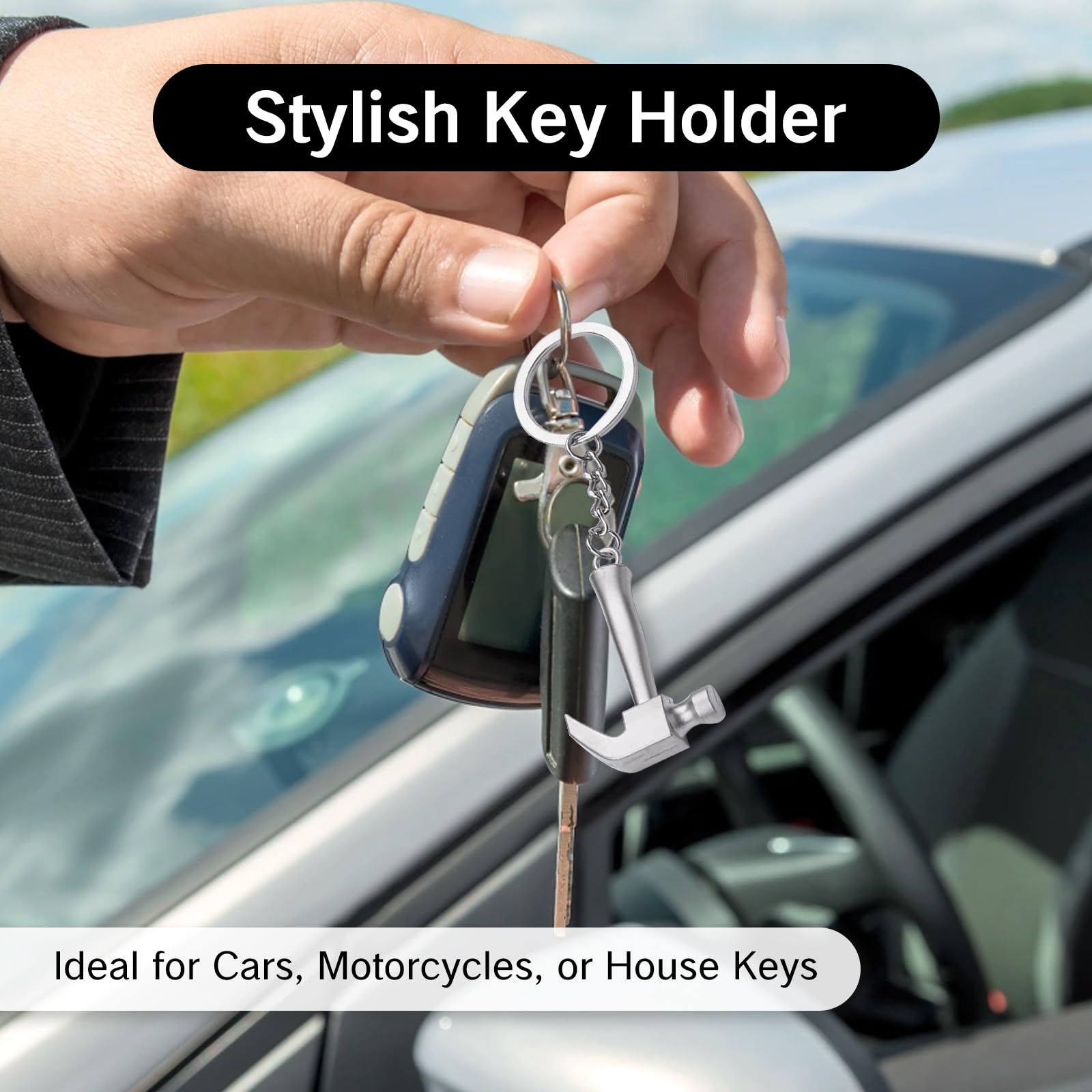 Hammer Keychain Tiny Construction Ornament for Engineers Car Key Stick Figure Tool Creative Metal Chain Pendant Unique Present for Men