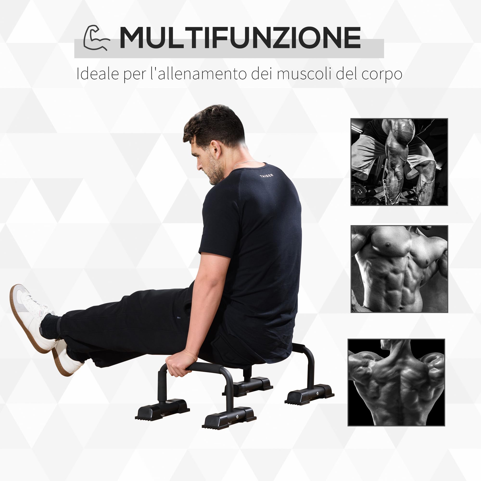 HOMCOM Set 2 Barre Parallele in Acciaio, Parallele Fitness con Impugnatura in EPE Antiscivolo, per Fitness, Casa, Ginnastica e Palestra, 36x25x20 cm, Nero