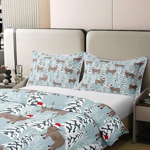 Miniatura 3 de jejeloiu Juego de funda de edredón de algodón de Navidad, tamaño Queen, juego de edredón de vaca de las tierras altas para niños y niñas, edredón de