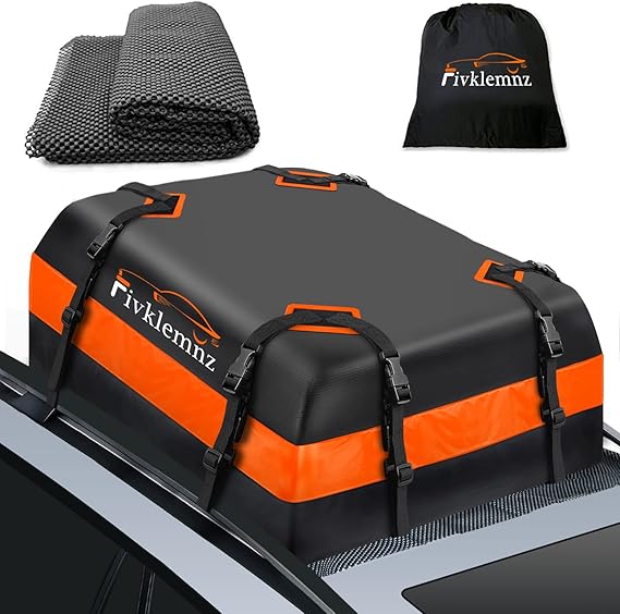 FIVKLEMNZ Car Roof Bag Cargo Carrier, 15 Cubic Feet Waterproof Rooftop