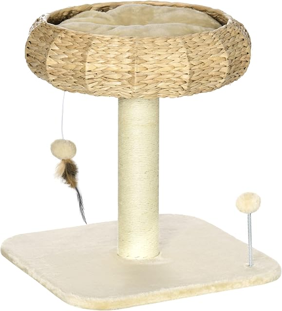 PawHut 51cm Cat Tree, Kitty Activity Center, Cat Climbing Toy, Cat Tower w/ Cattail Bed, Toy Ball, Scratching Post - Beige