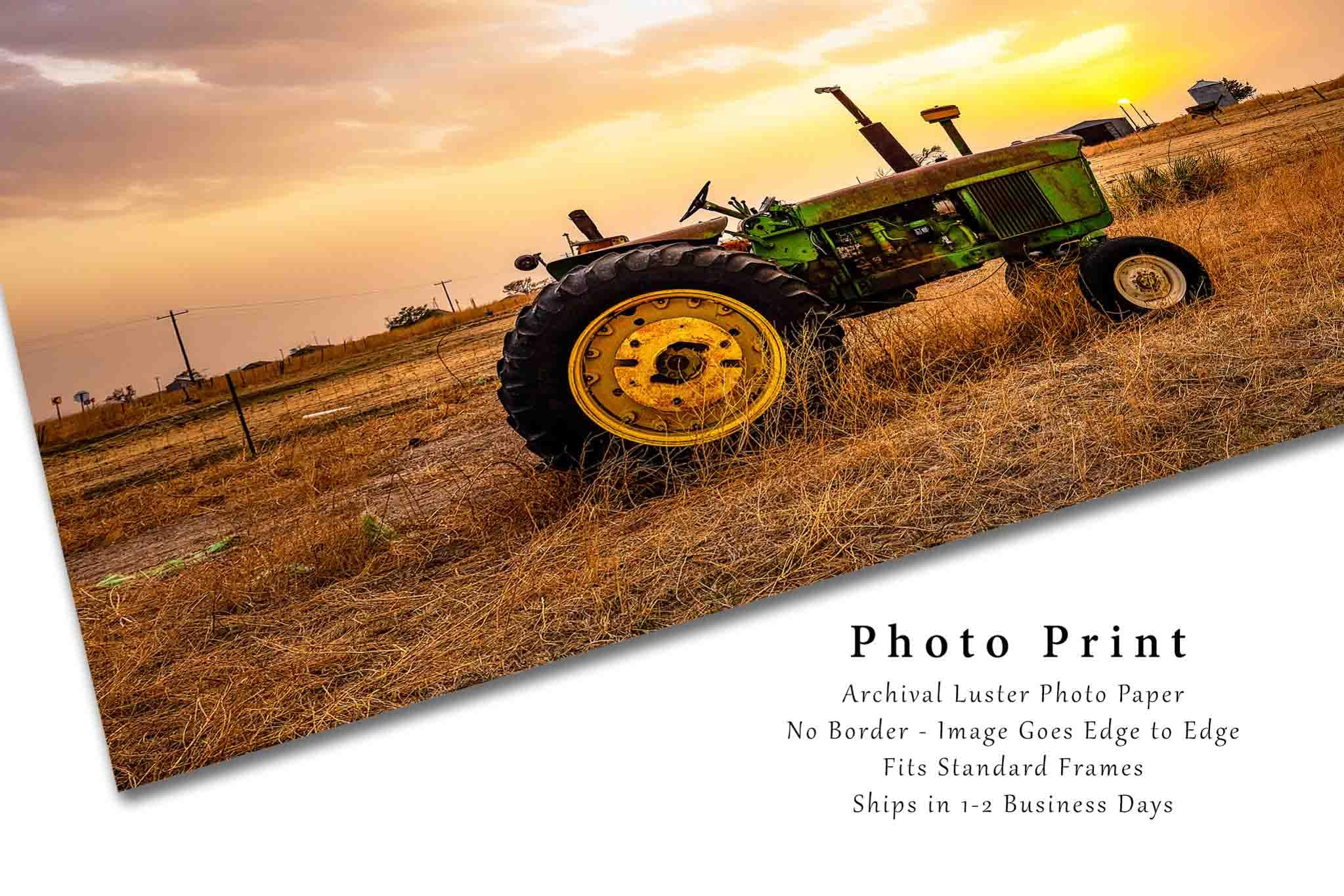 Country Photography Print (Not Framed) Picture of Classic Tractor at Sunset on Stormy Spring Evening in Texas Farm Wall Art Farmhouse Decor (12