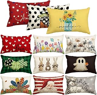AVOIN colorlife Set of 12 Seasonal Holiday Throw Pillow Covers, 12 x 20 ...