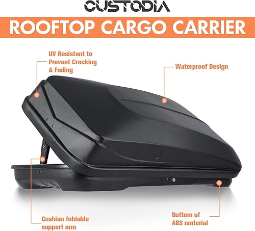 Miniatura 5 de Caja de carga para techo resistente, estilo fibra, resistente a la intemperie, con cerraduras de seguridad, capacidad de 130 libras, 14 pies
