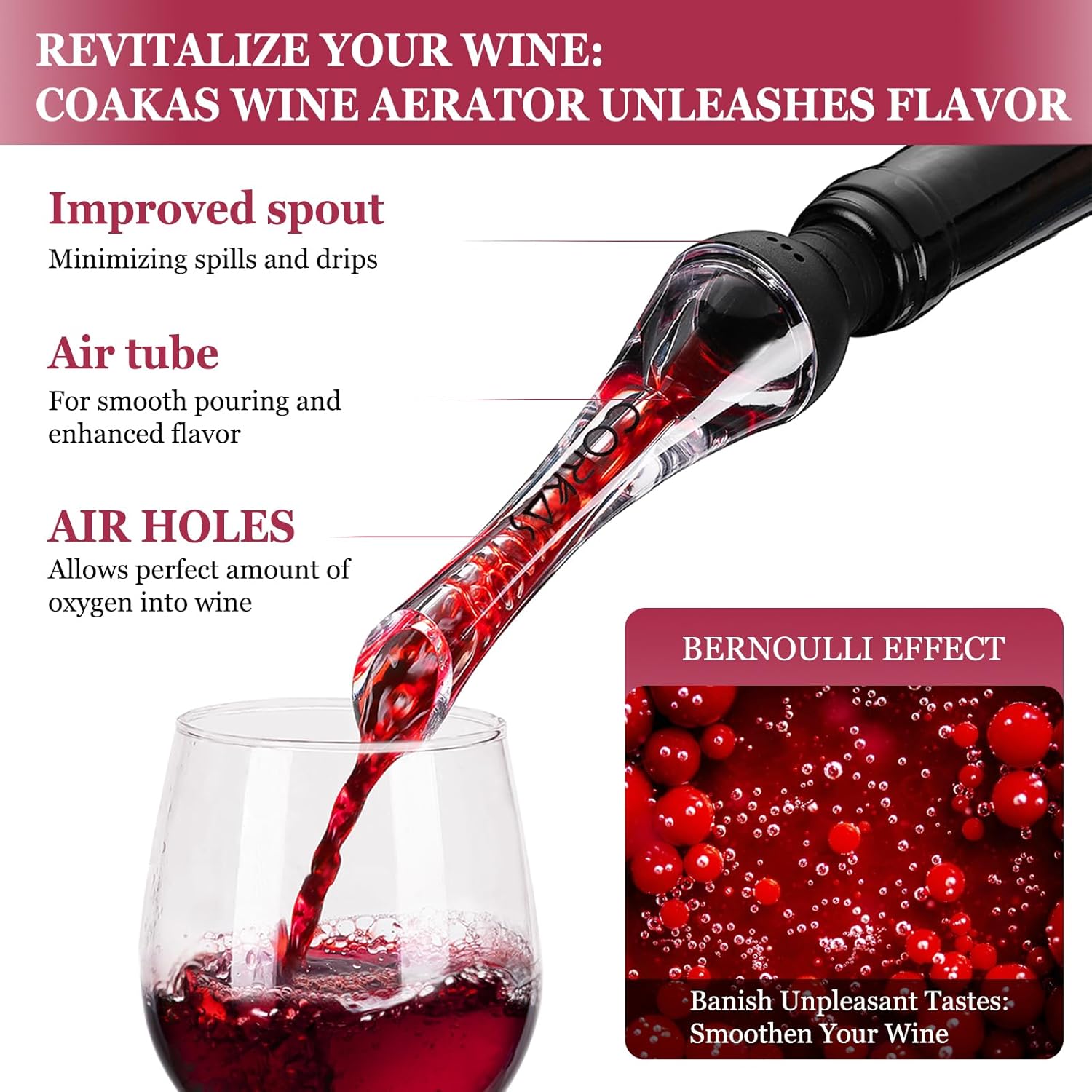CORKAS Quality Wine Aerator Pourer & Wine Opener with Premium Rosewood Handle,Gifts for Thanksgiving Day,Christmas Gift