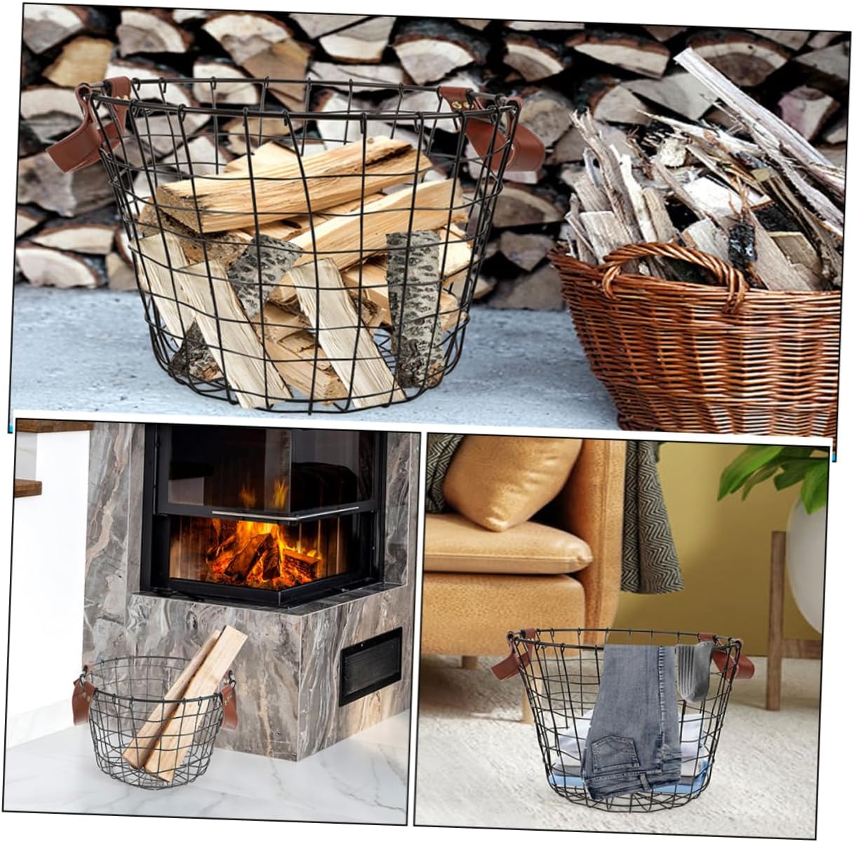 Milisten Firewood Storage Basket Large Stackable Wire Baskets for Logs Rustic Indoor/outdoor Firewood Rack