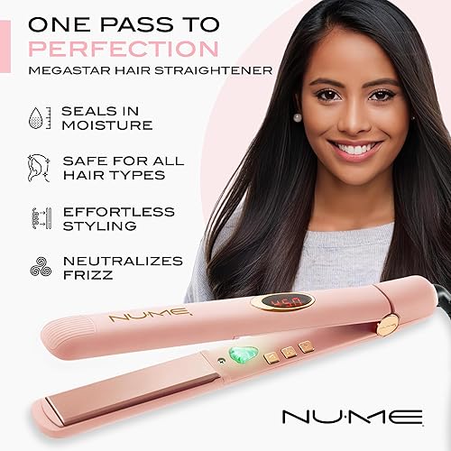 Miniatura 3 de NuMe Megastar Plancha plana de turmalina para el cabello, Placas flotantes de 1 pulgada con refuerzo de iones negativos, tira de luz infrarroja,