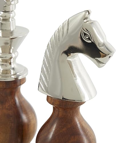 Miniatura 4 de Deco 79 Escultura decorativa de ajedrez de metal de aluminio para decoración del hogar con caballero, reina y rey, juego de 3 figuras decorativas de