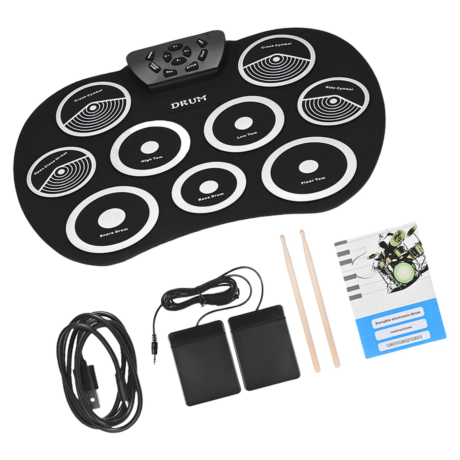 Batería Eléctrica, 9 Pads De Batería con Altavoces, Set Electrónico Enrollable con Pedales Palos Regalo para Niños Electrónica Digital Enrollables Plegables