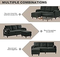 Vista 6 de Sofá modular convertible de 77 pulgadas, moderno sofá en forma de L de 3 asientos con otomana reversible y bolsillo de almacenamiento, sofás