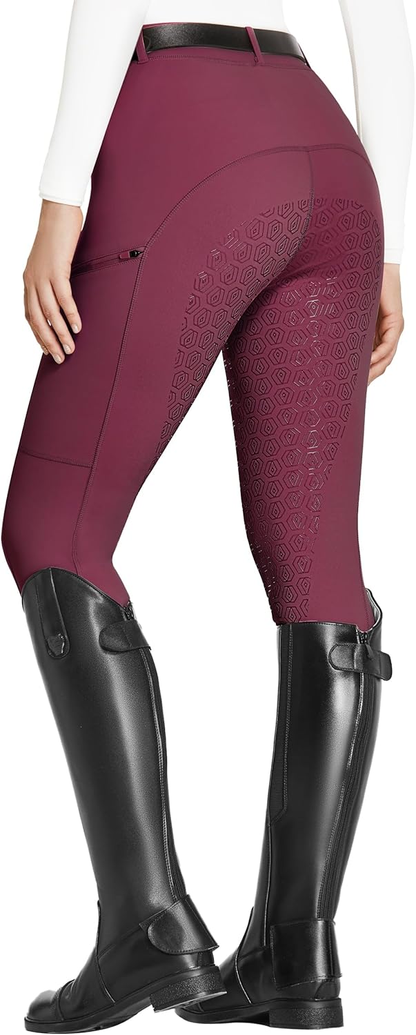 FitsT4 Sports Women's Full Seat Riding Tights with Zipper Pockets Horseback Riding Pants Equestrian Breeches for Women