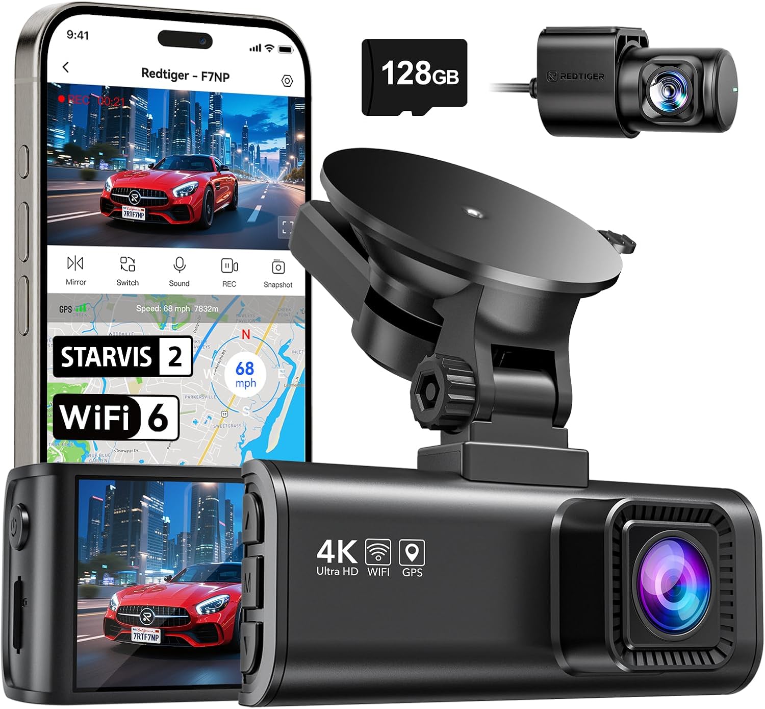 REDTIGER 4K Dash Cam Front and Rear, STARVIS 2 Ultra Night V...