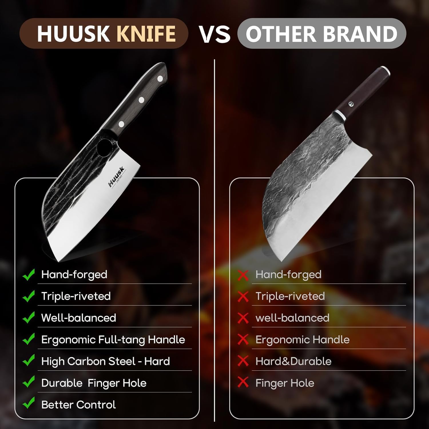 Huusk Serbian Chef Knife Hand Forged Meat Cleaver with Sheath High Carbon Steel Full Tang Knife Heavy Duty Butcher Knife for Kitchen or Camping Outdoor Christmas Gift for Men and Women - Image 4