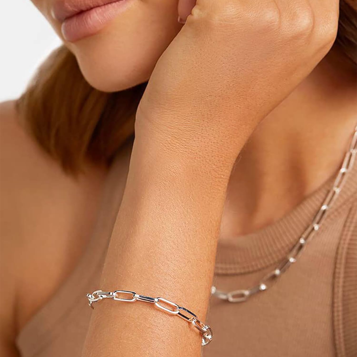 Silver Bracelet for Women 3mm Diamond-Cut Paperclip Chain Bracelet for Men 6.5/7/7.5/8/8.5/9 Inch - Image 2