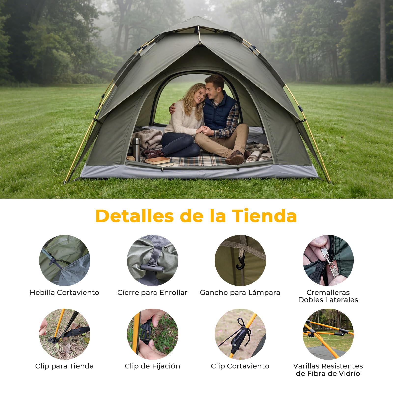 Tienda de campaña para 2-3 Personas, Tienda Domo autodesmontable con Tienda Exterior Desmontable, 230x230x165cm, Impermeable y Resistente al Viento, para acampadas, rutas en Moto y Festivales