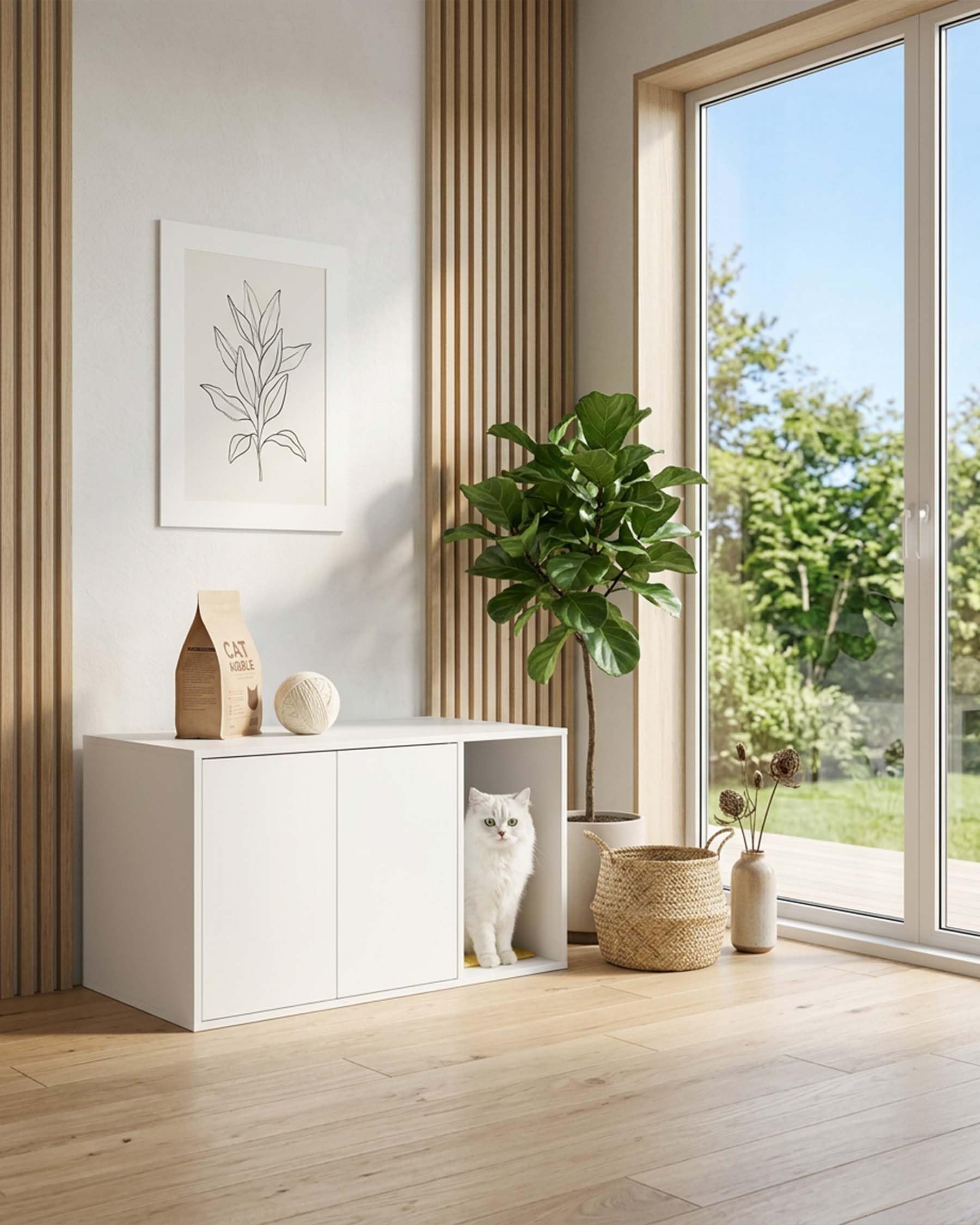 Katzenschrank für Katzentoilette Schrank (80x50x50cm), Katzenkloschrank XXL Katzenhaus Holz, Verstecktes Katzenklo Schrank Möbel mit Kratzmatte & Push-to-Open Türen