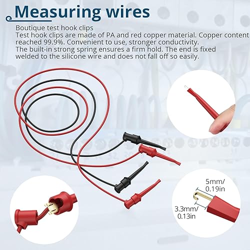 Miniatura 95 de 1 par de cable de prueba de enchufe de plátano a clip de cocodrilo, 39.4 in/3.28 pies, corriente nominal de 15 A, voltaje máximo de 1000 V, cable