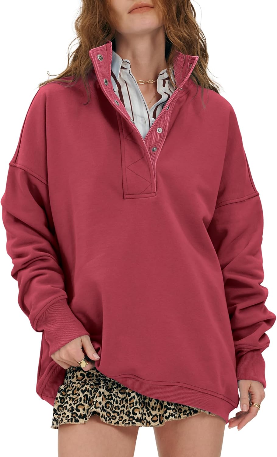 Locachy Womens Casual Button Henley Neck Cotton Oversized Sweatshirt Long Sleeve Pullover Tops Outfits