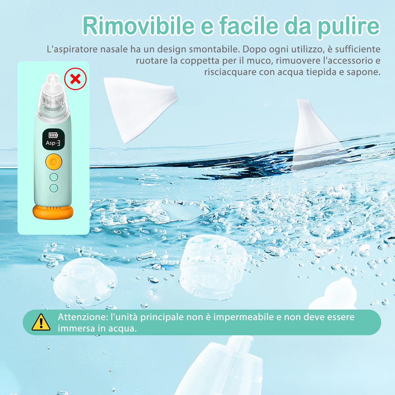 Aspiratore Nasale Elettrico per Neonati, 3 Livelli di Aspirazione, Punta in Silicio Morbida, Silenzioso, Antiritorno, Luci LED e Musica Rilassante,Aspirazione Sicura 25–60 kPa per Bambini e Neonati