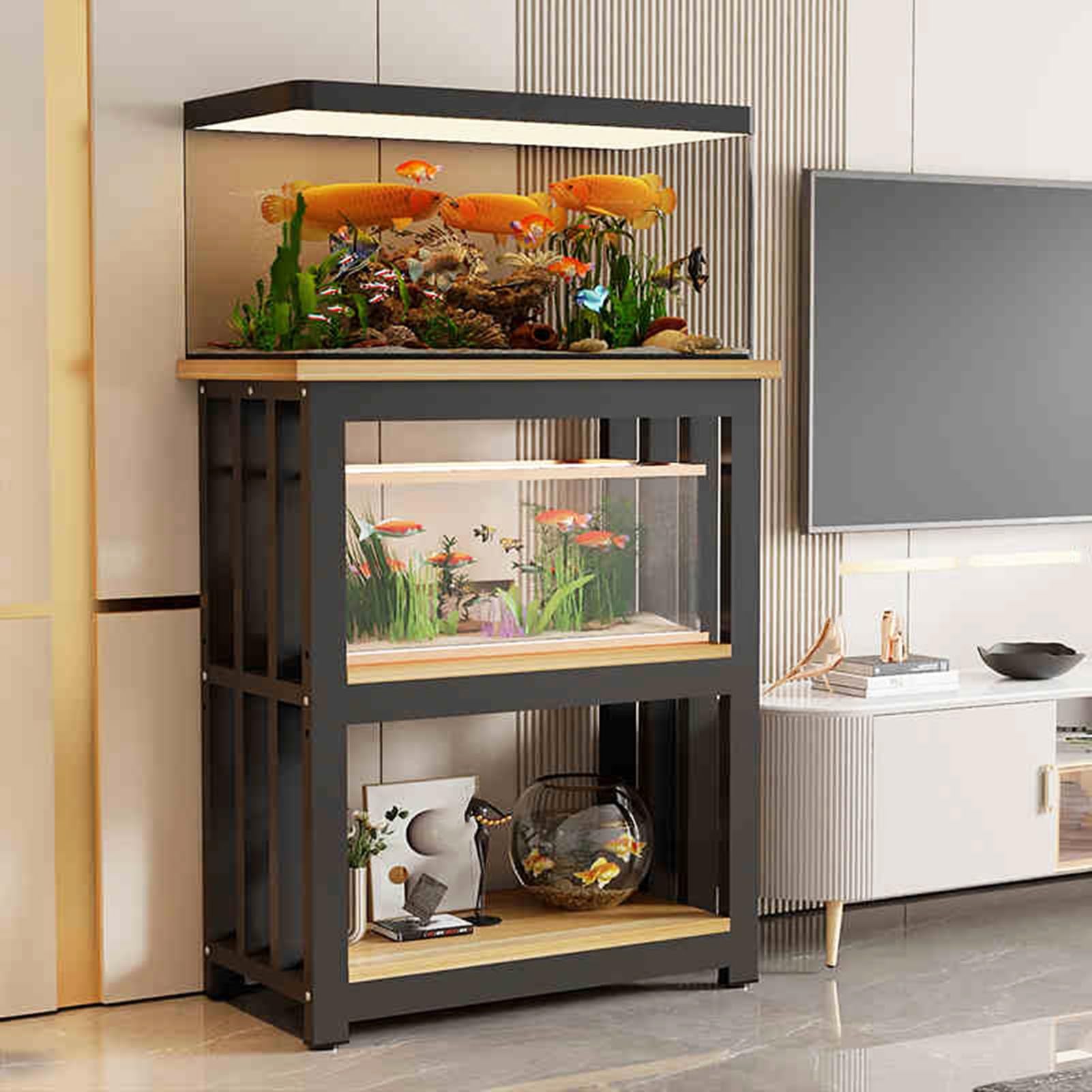 Support d'aquarium stable à triple niveau pour éviter l'encombrement au sol