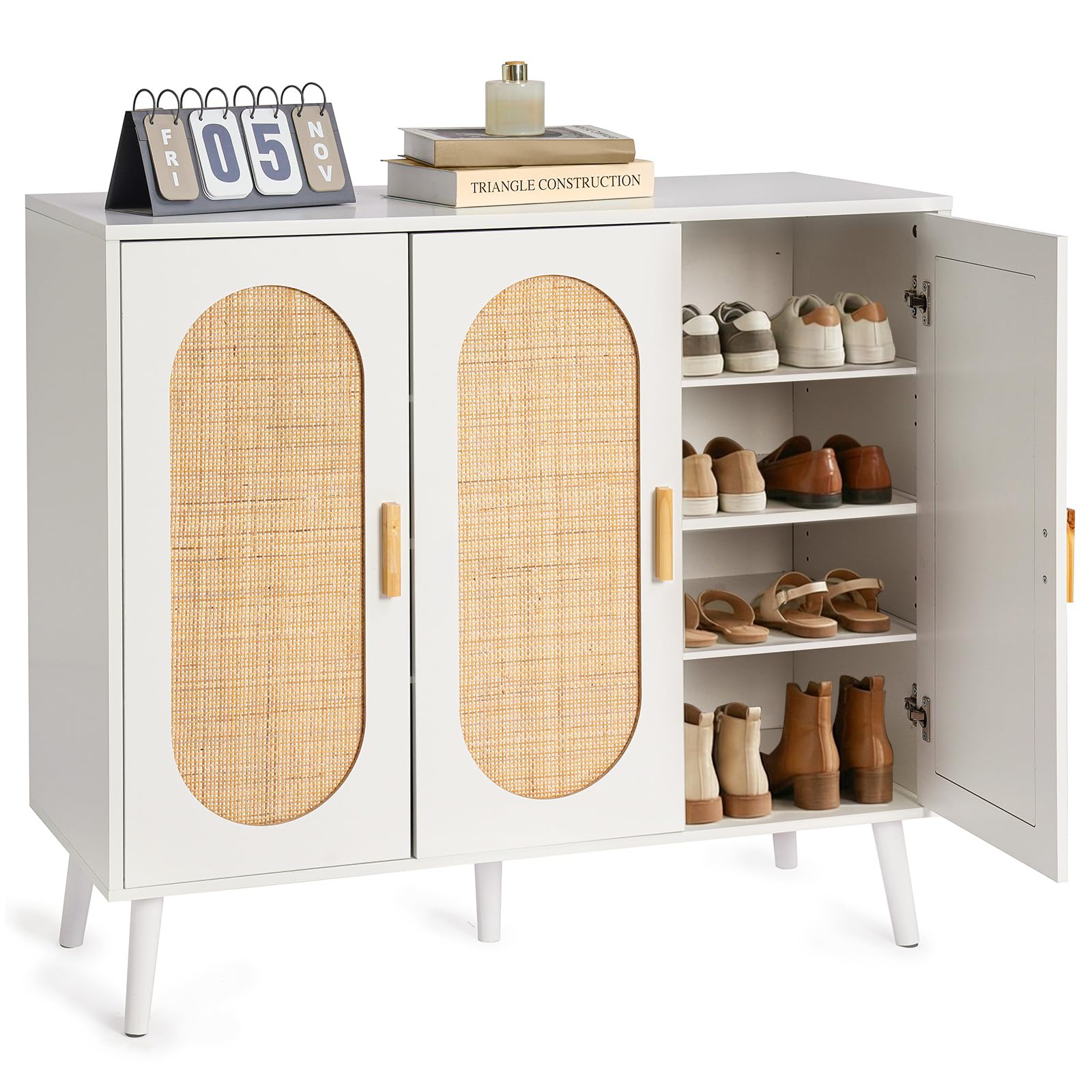HOKEEPER Schuhschrank schmal, platzsparend | Schuhkipper, Kommode, Holz, mit Tür, Weiß, robuste MDF-Konstruktion, bietet Stauraum für mehrere Paar Schuhe