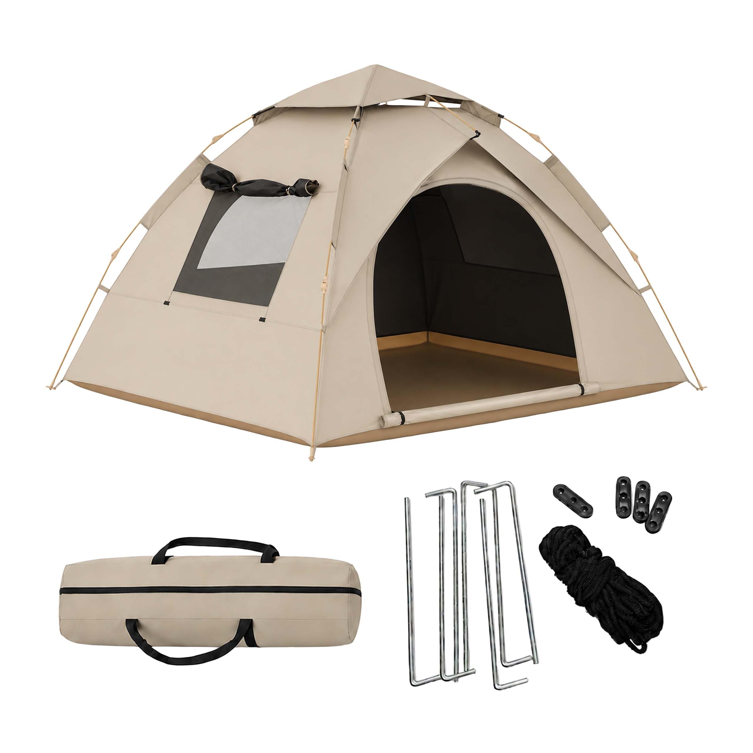 Relaxdays Tienda para 3-4 Personas, Montaje rápido y automático, Beige | protección UV, mosquitera, 145×200×220 cm